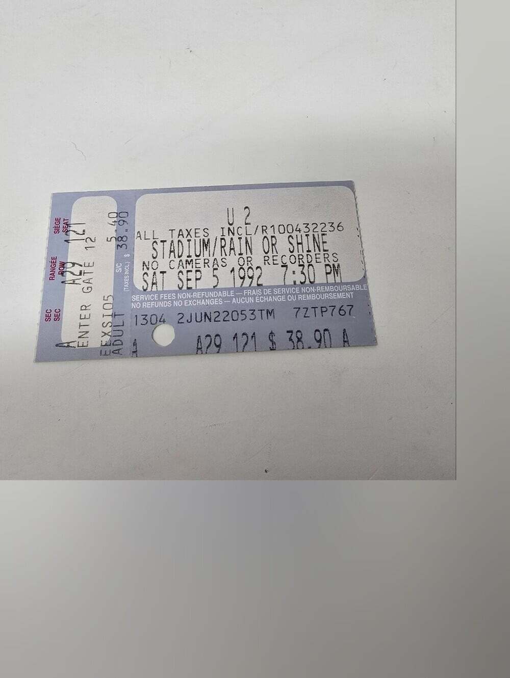 U2 Concert Stub Vintage 90s Sep 1992 Toronto Ticket Zoo TV Tour CNE Stadium RARE
